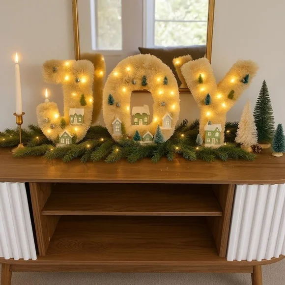 Anthropologie Festive Sisal Light-Up Diorama Christmas JOY